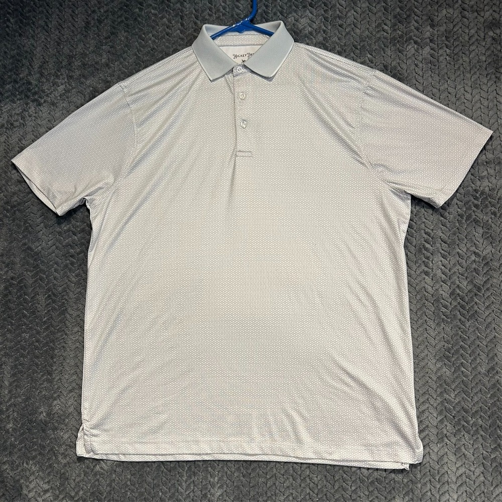 Hickey Freeman Golf Polo Shirt Medium Gray Geometric Performance Stretch Mens